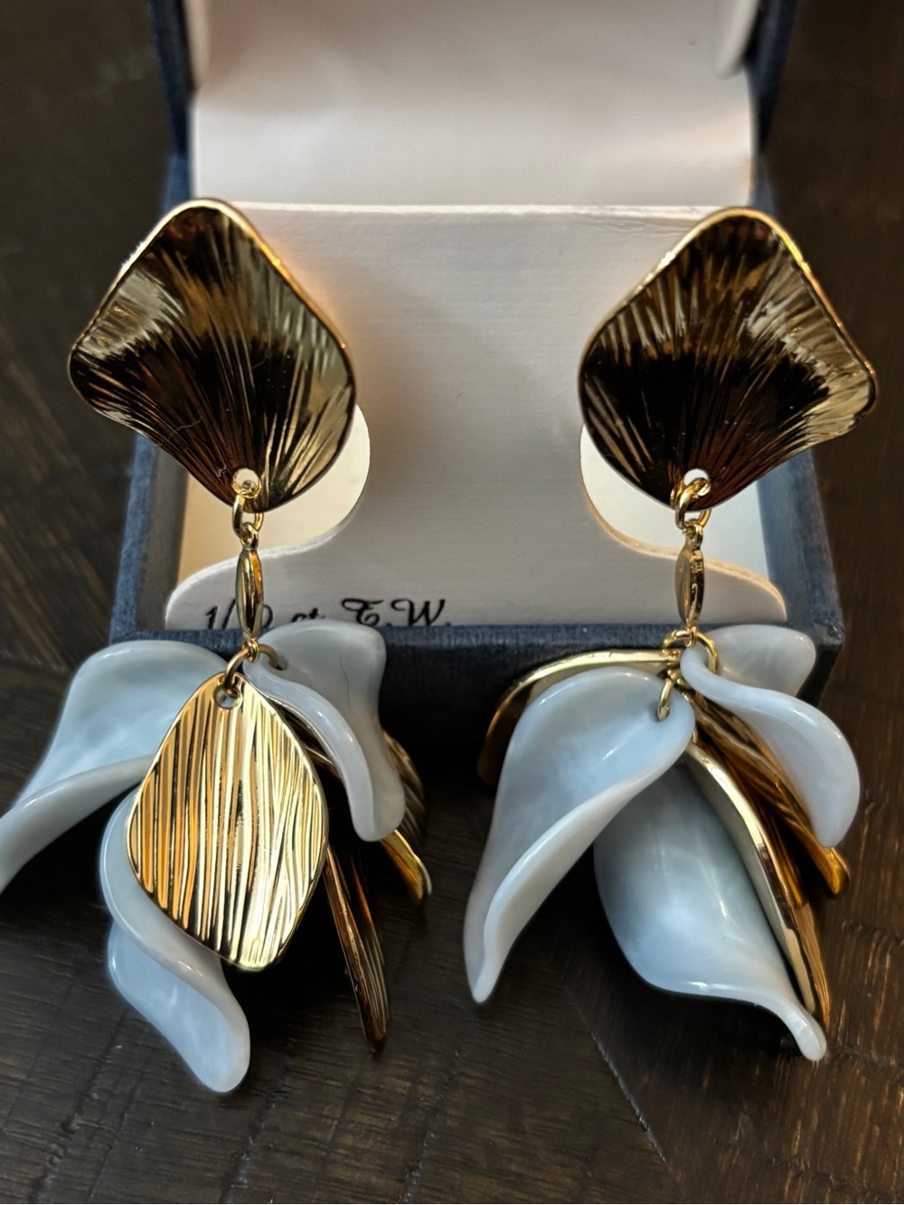 Gold and Light Blue Petal Drop Earrings